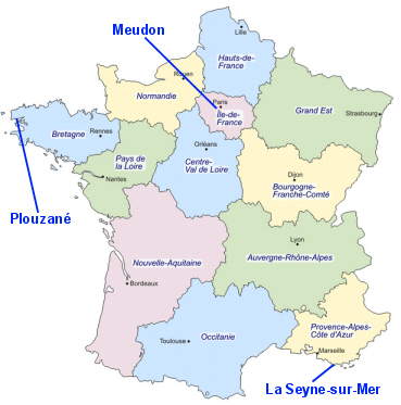 Localisation des sites de la DT-INSU sur la carte de France